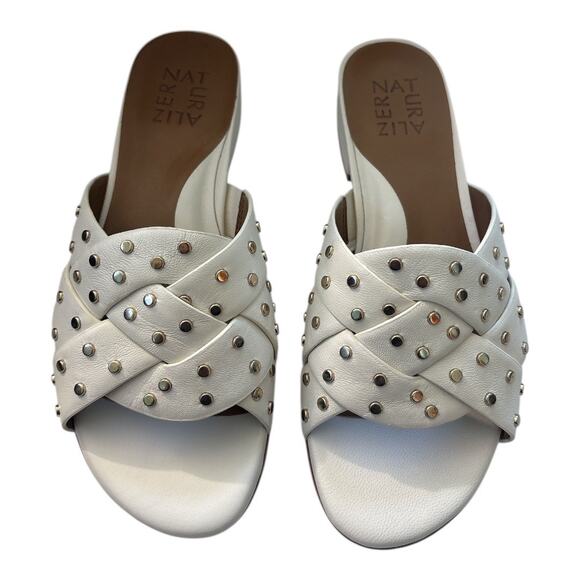 Naturalizer Women's Morena Sandal Warm White Size 7 Studded Block Heel Leather - Picture 2 of 10
